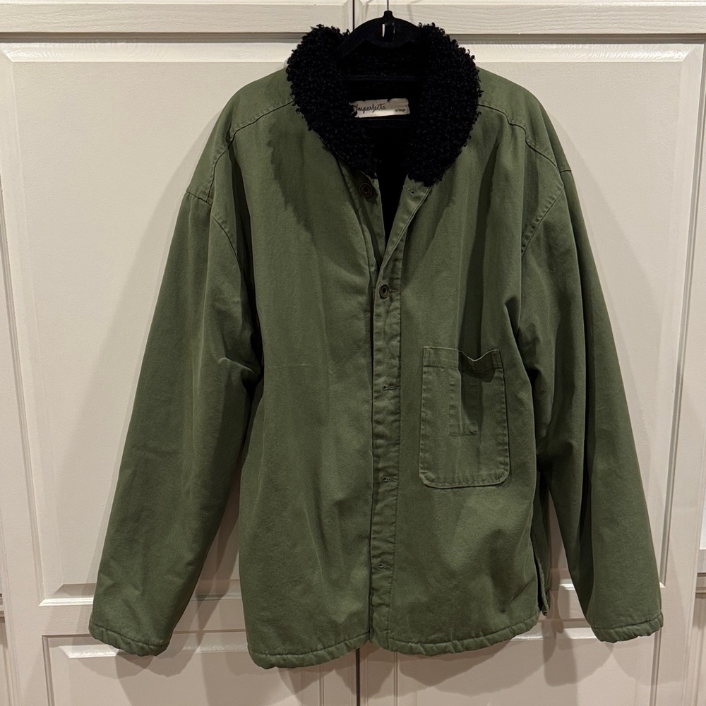 Imperfects Men's Green Jacket with Black Collar